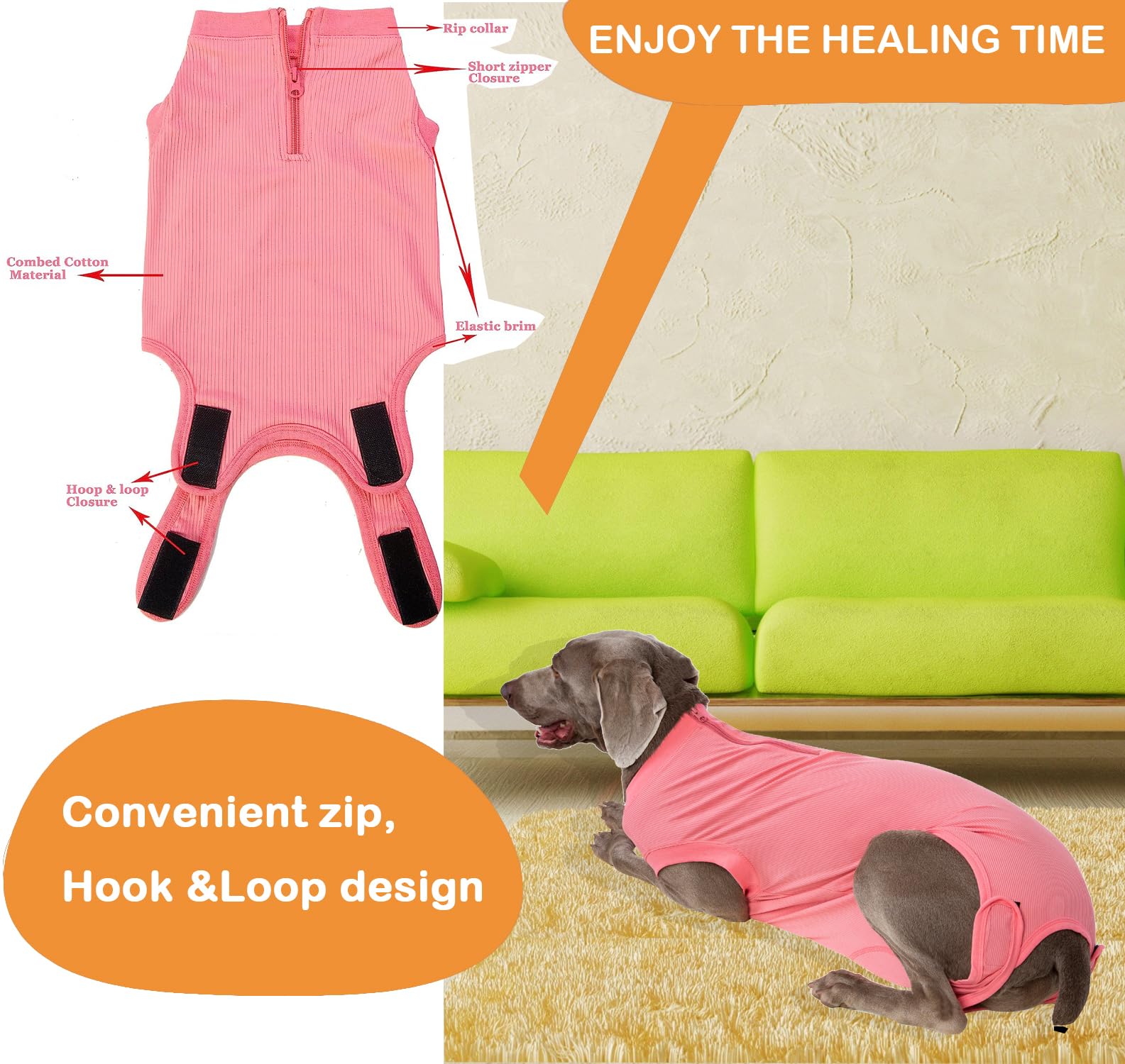 Wabdhaly female dog recovery suit rear opening for bathroom breaks.