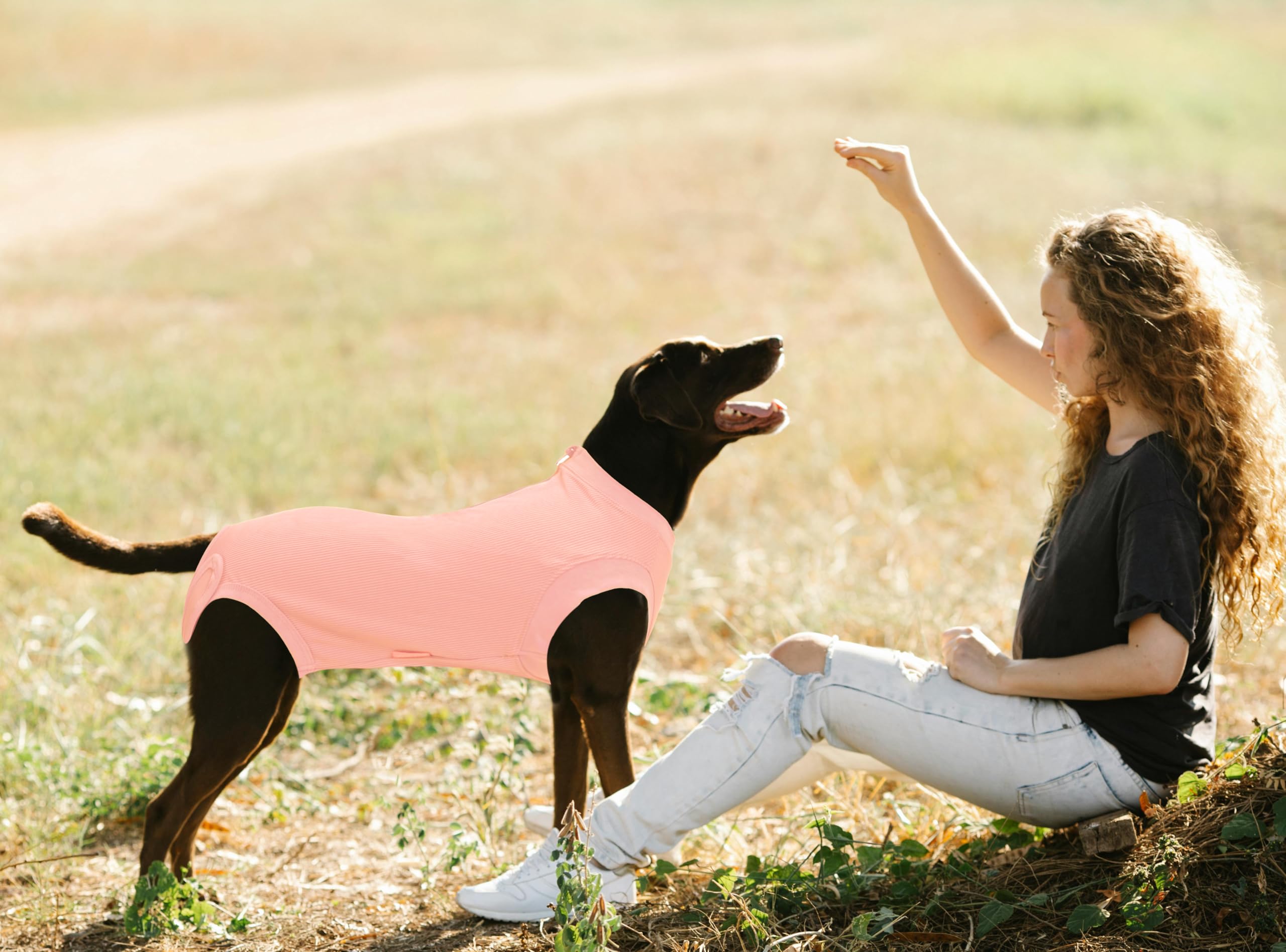 Wabdhaly dog recovery suit soft, lightweight, breathable fabric detail.