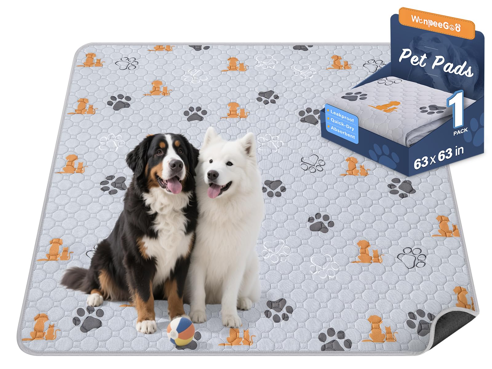WanpeeGoo washable dog pee pad shown from the front with its patterned surface.