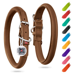 WAUDOG rolled leather dog collar shown from the front.