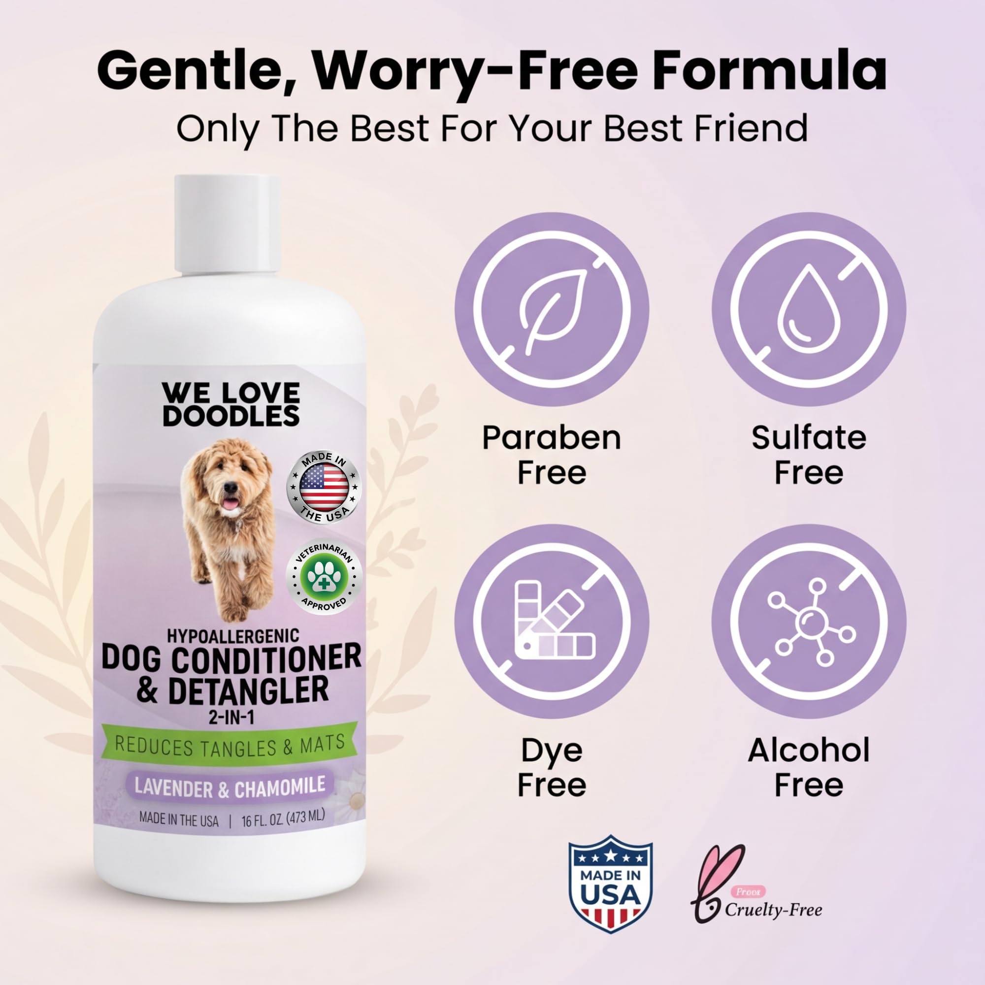 We Love Doodles dog shampoo with attention to its formula exclusions.
