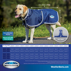 WeatherBeeta dog coat detail showing the full wrap chest and belly closure.