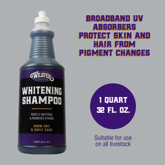 Weaver Livestock Whitening Shampoo shown in a close-up formula detail.
