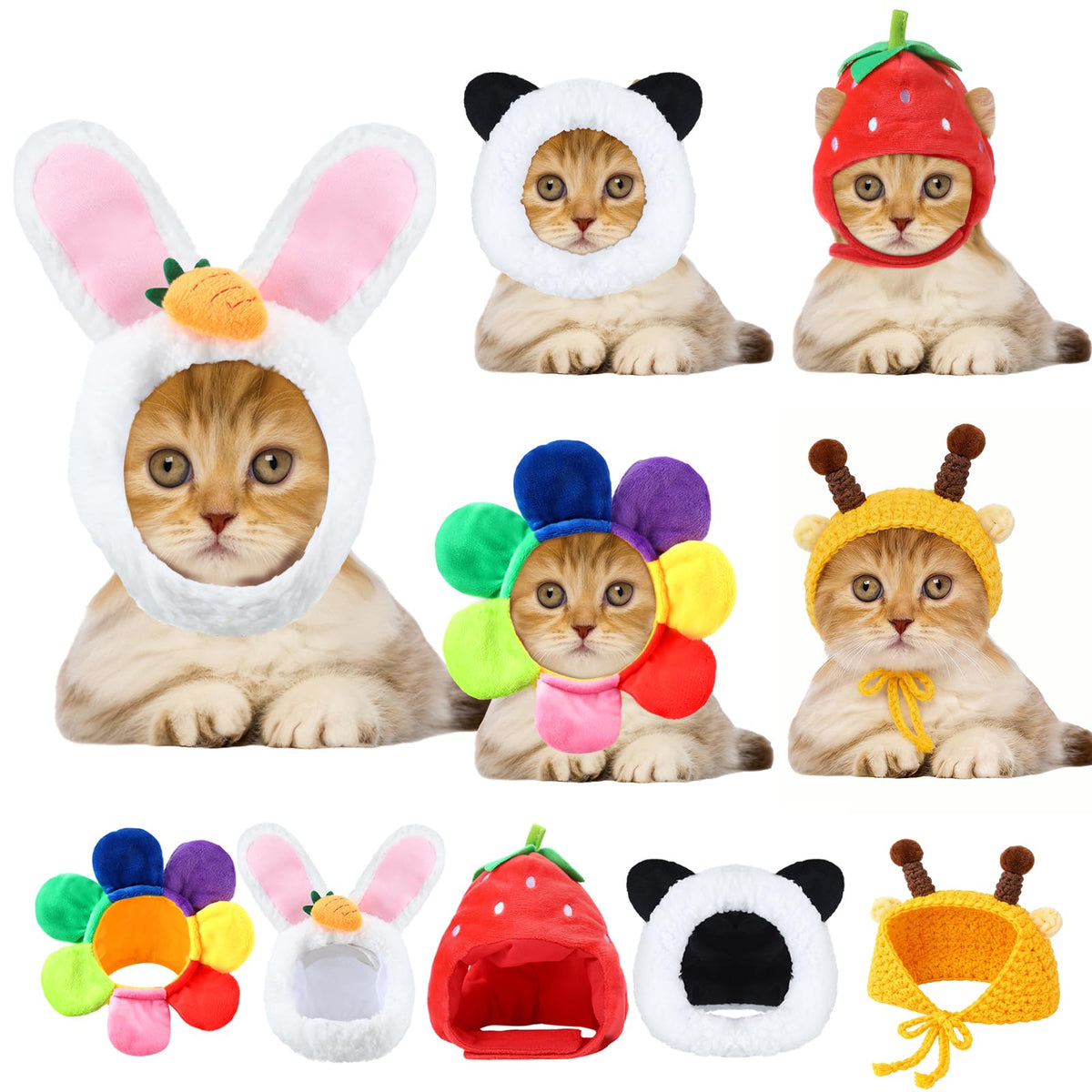 Weewooday pet hat set shown from the front with its five playful designs.
