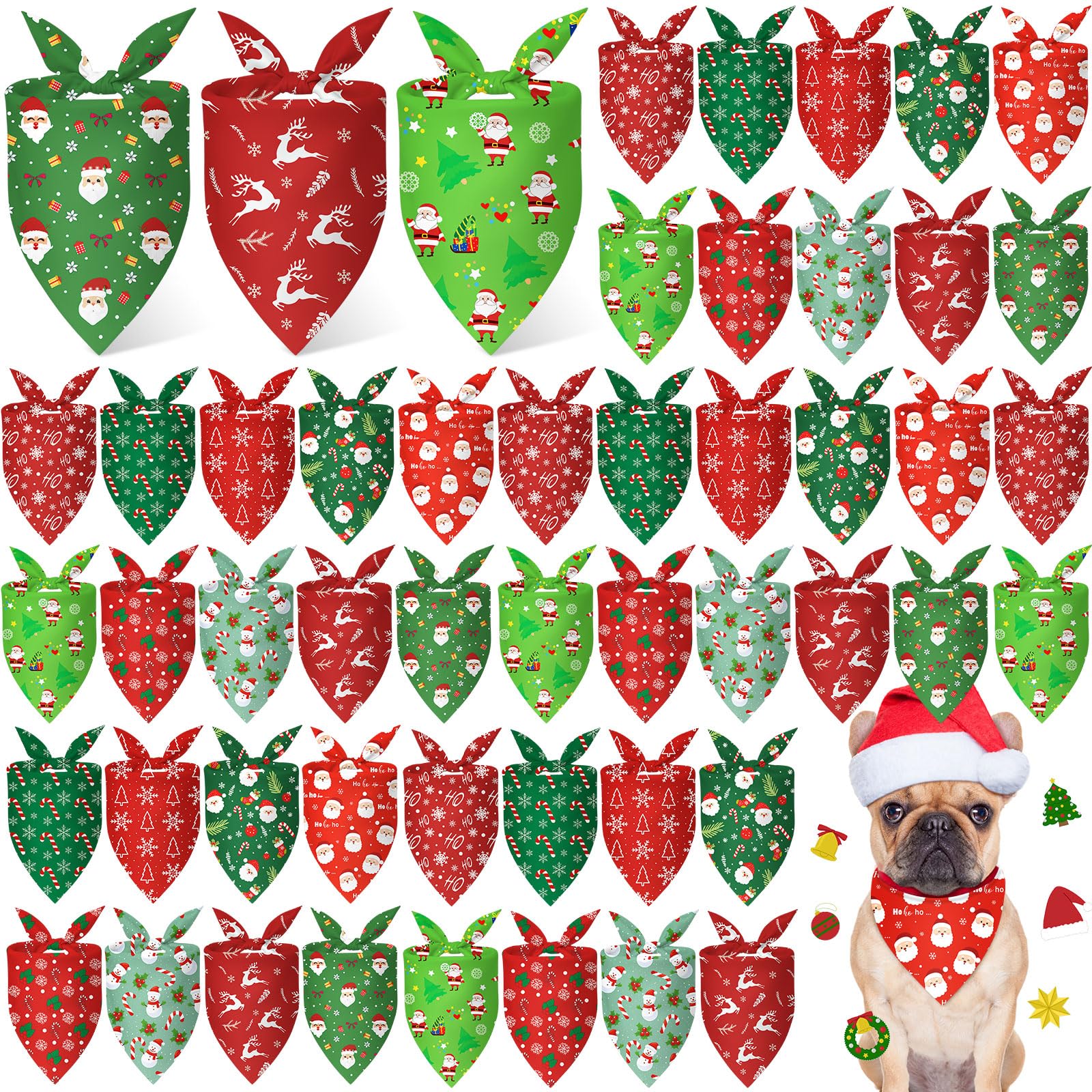 Weewooday Christmas dog bandanas shown together in an assortment of festive designs.