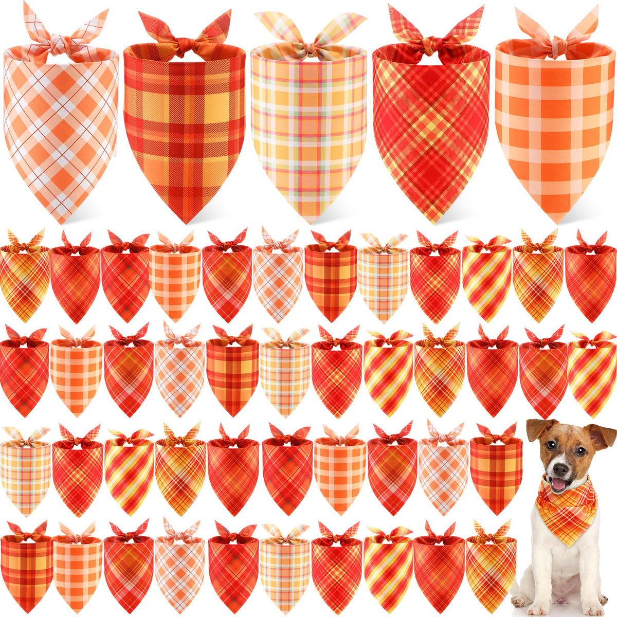 Weewooday dog bandanas shown as an assortment of fall plaid designs.