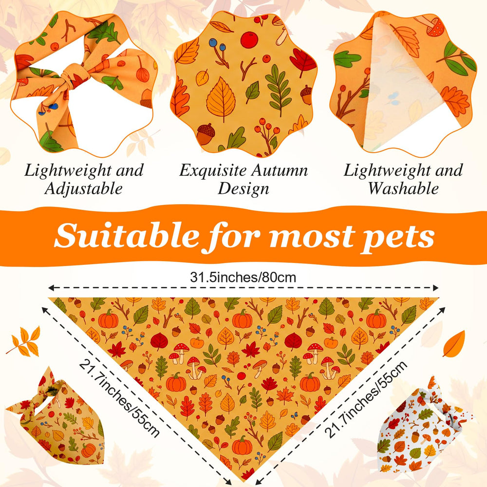 Weewooday dog bandanas featuring pumpkin, maple leaf, pine cone and acorn motifs.