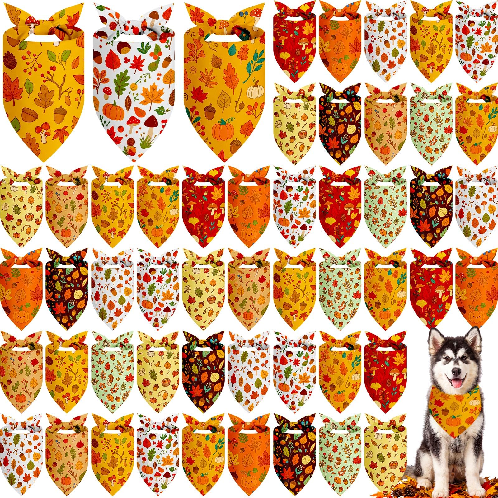 Weewooday dog bandanas shown as a full set of autumn-themed pet accessories.