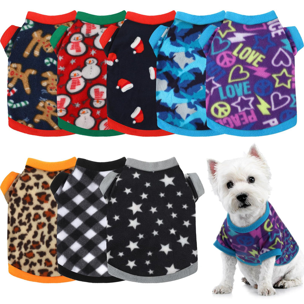 Weewooday dog sweaters shown from the front with their patterned designs.