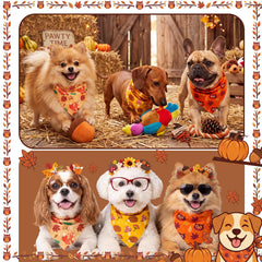 Weewooday Fall Dog Bandanas shown with their overall size and shape.