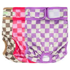 wegreeco female dog diaper shown from the front in the three-pack listing.