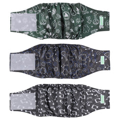 Wegreeco male dog belly band pack showing the washable wraps and their cool design.