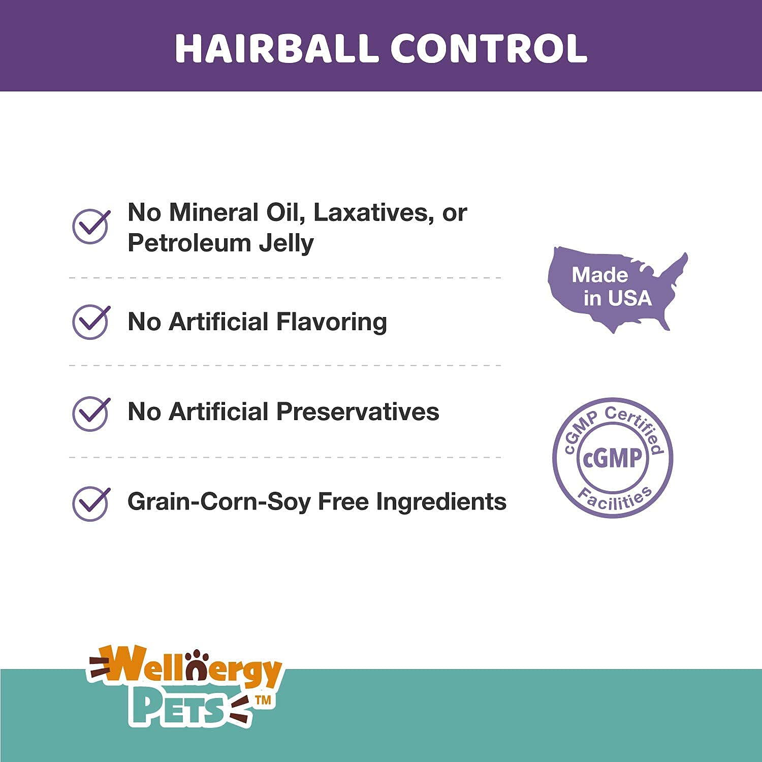 Wellnergy Pets cat hairball control chews showing the back of the package.