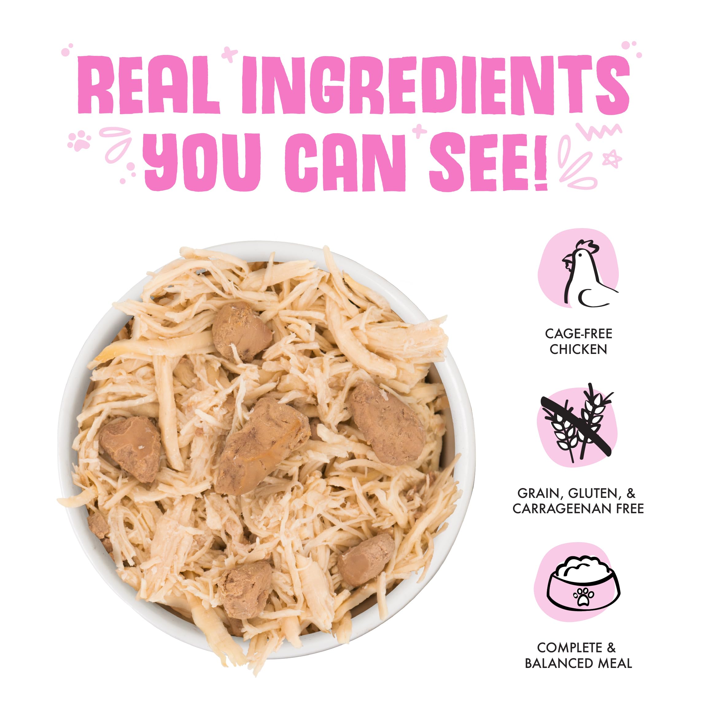 Weruva Amazon Livin' cat food showing chicken liver pieces in gravy.