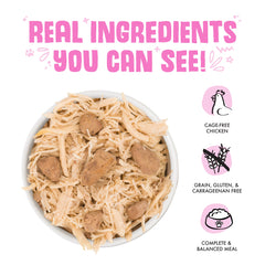Weruva Amazon Livin' cat food showing chicken liver pieces in gravy.