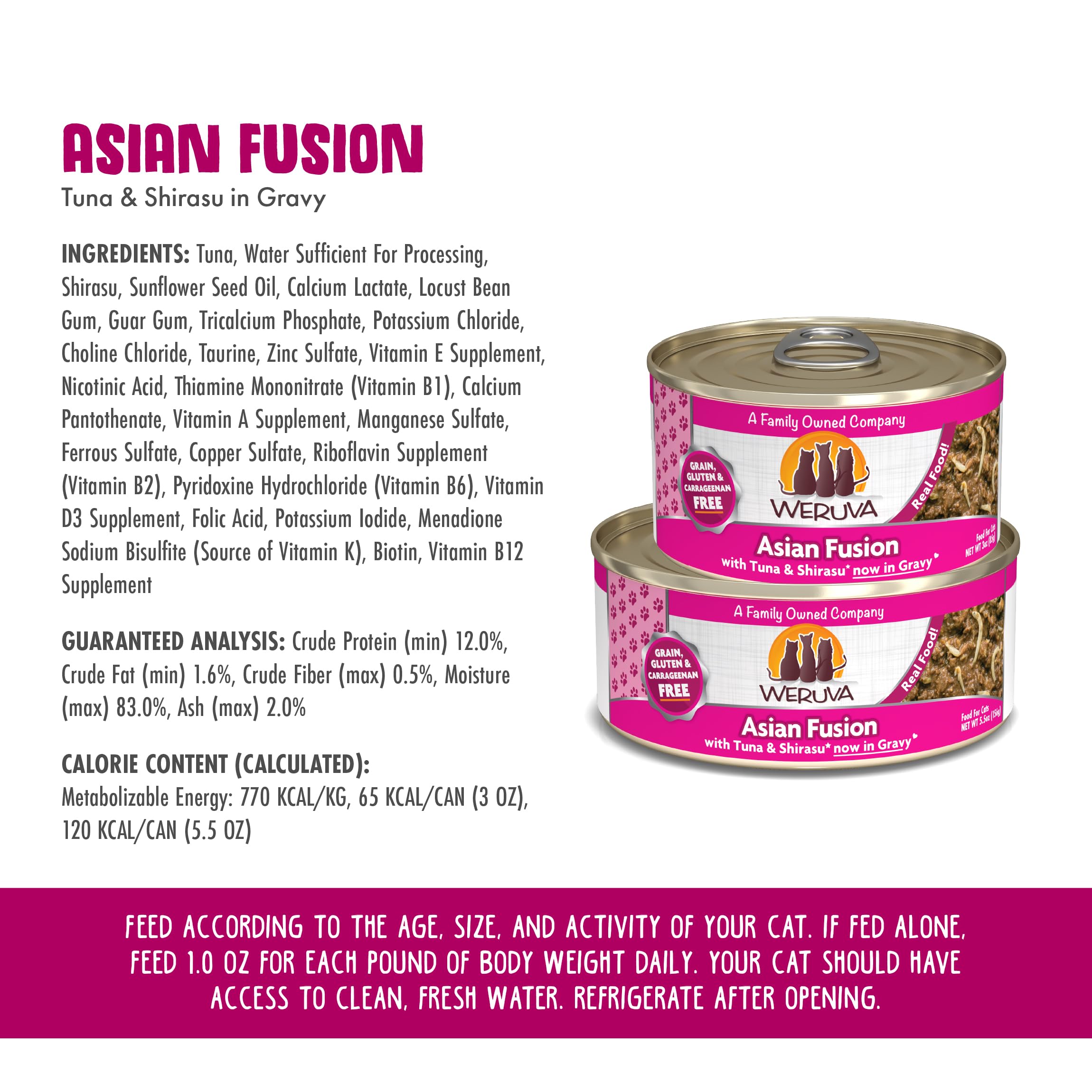 Weruva Asian Fusion cat food presented as a 24-can pack.