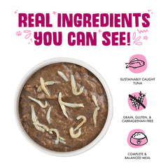 Weruva Asian Fusion cat food gravy and fish texture shown in detail.