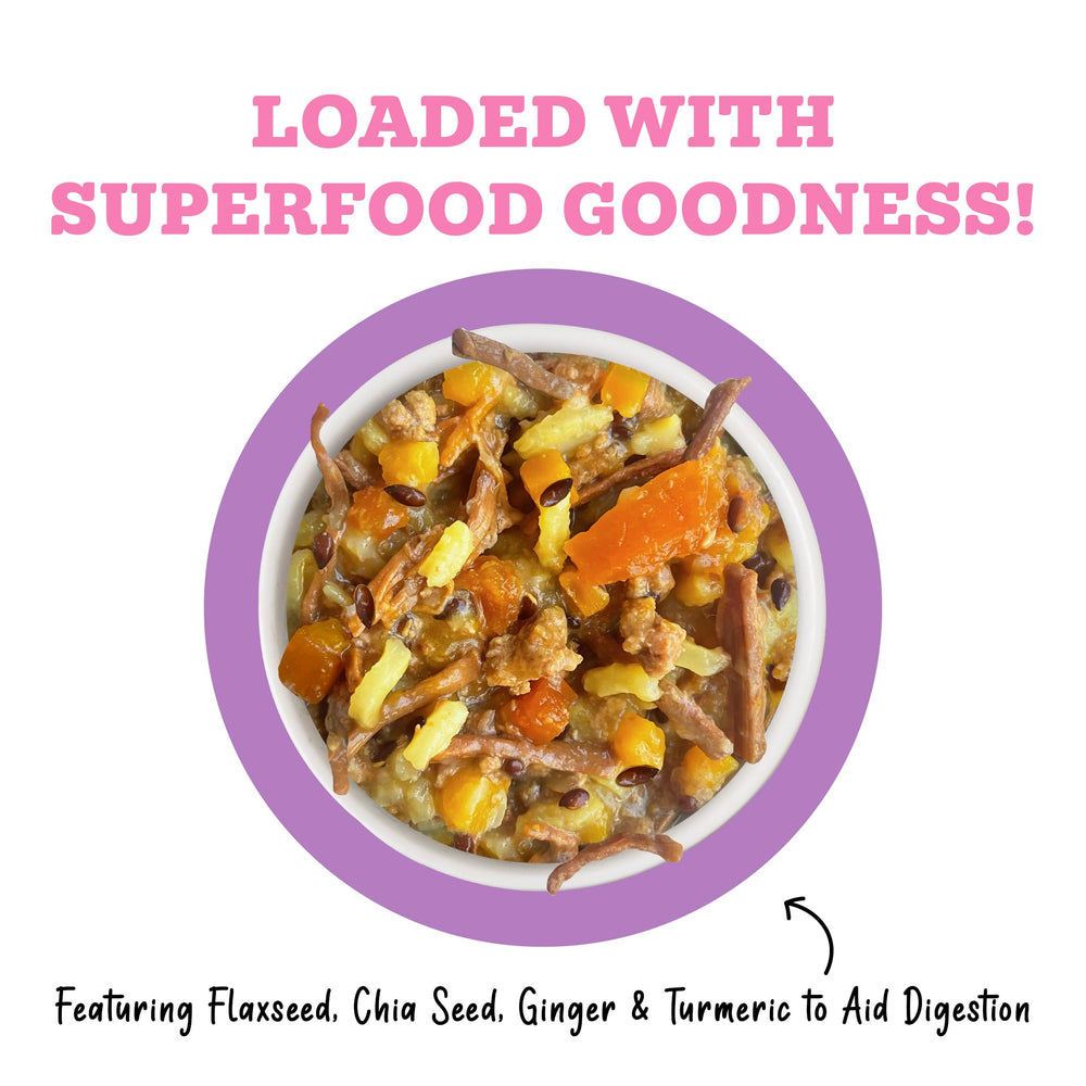 Weruva Awesome Belly wet dog food shown as a ten-can pack.