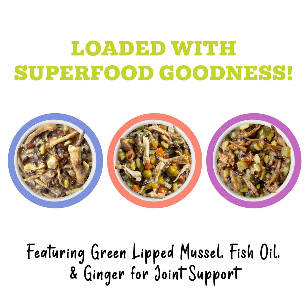 Weruva Awesome Bouncy wet dog food ingredients include grass-fed beef and cage-free chicken.