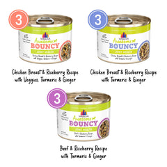 Weruva Awesome Bouncy variety pack shown as a multi-can product display.
