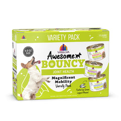Weruva Awesome Bouncy wet dog food pack shown from the front.