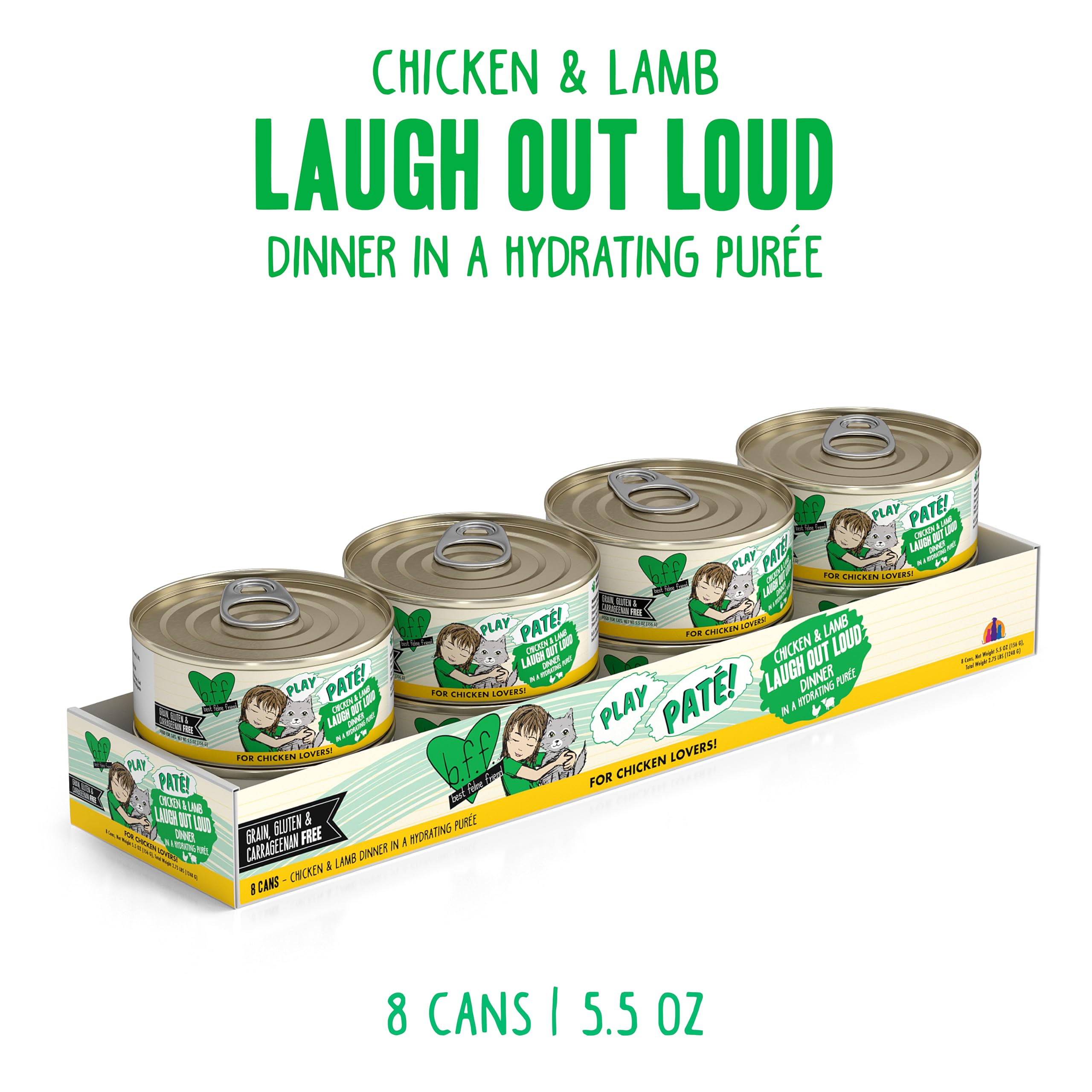 Weruva B.F.F. Play chicken and lamb paté can shown from the back.
