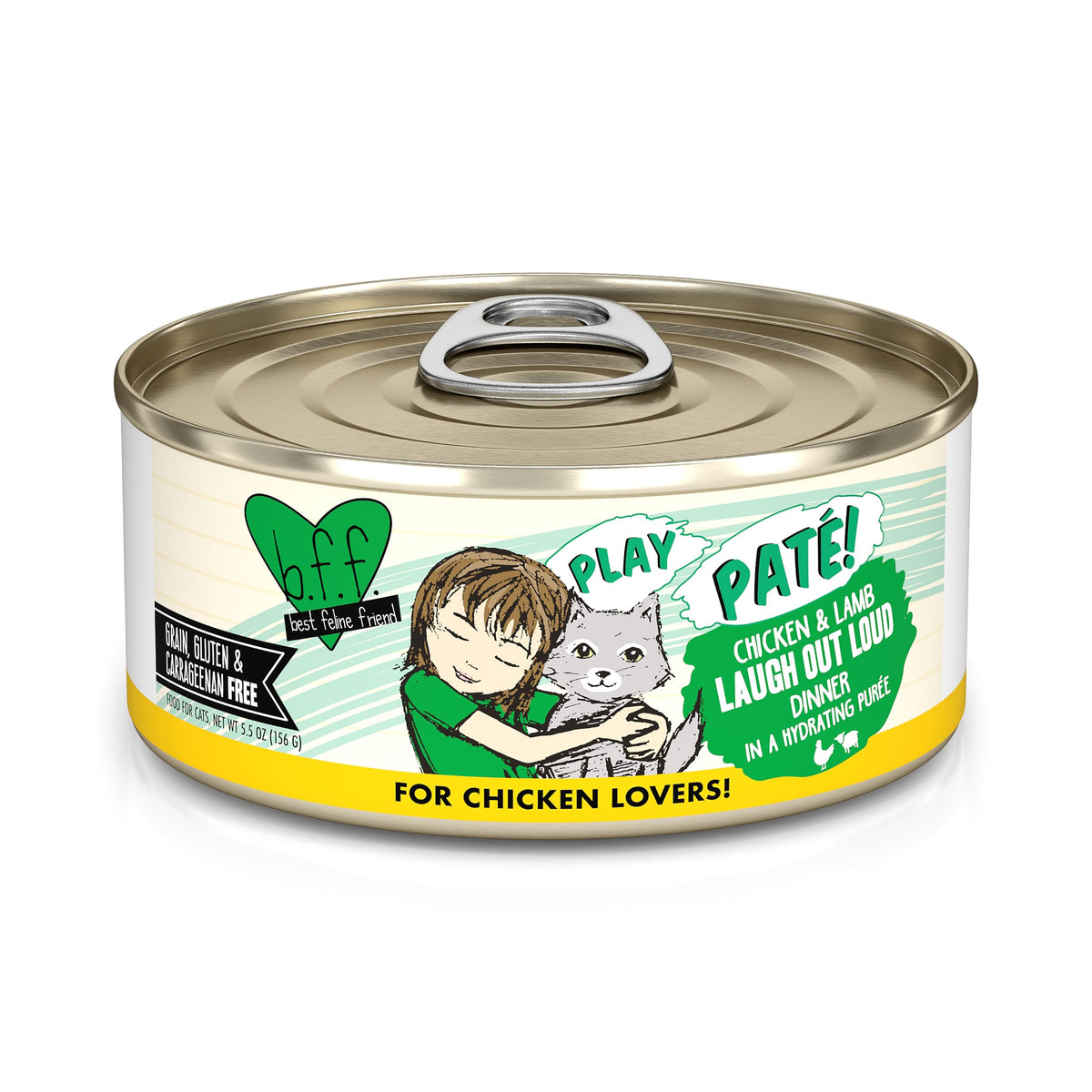Weruva B.F.F. Play chicken and lamb paté can shown from the front.