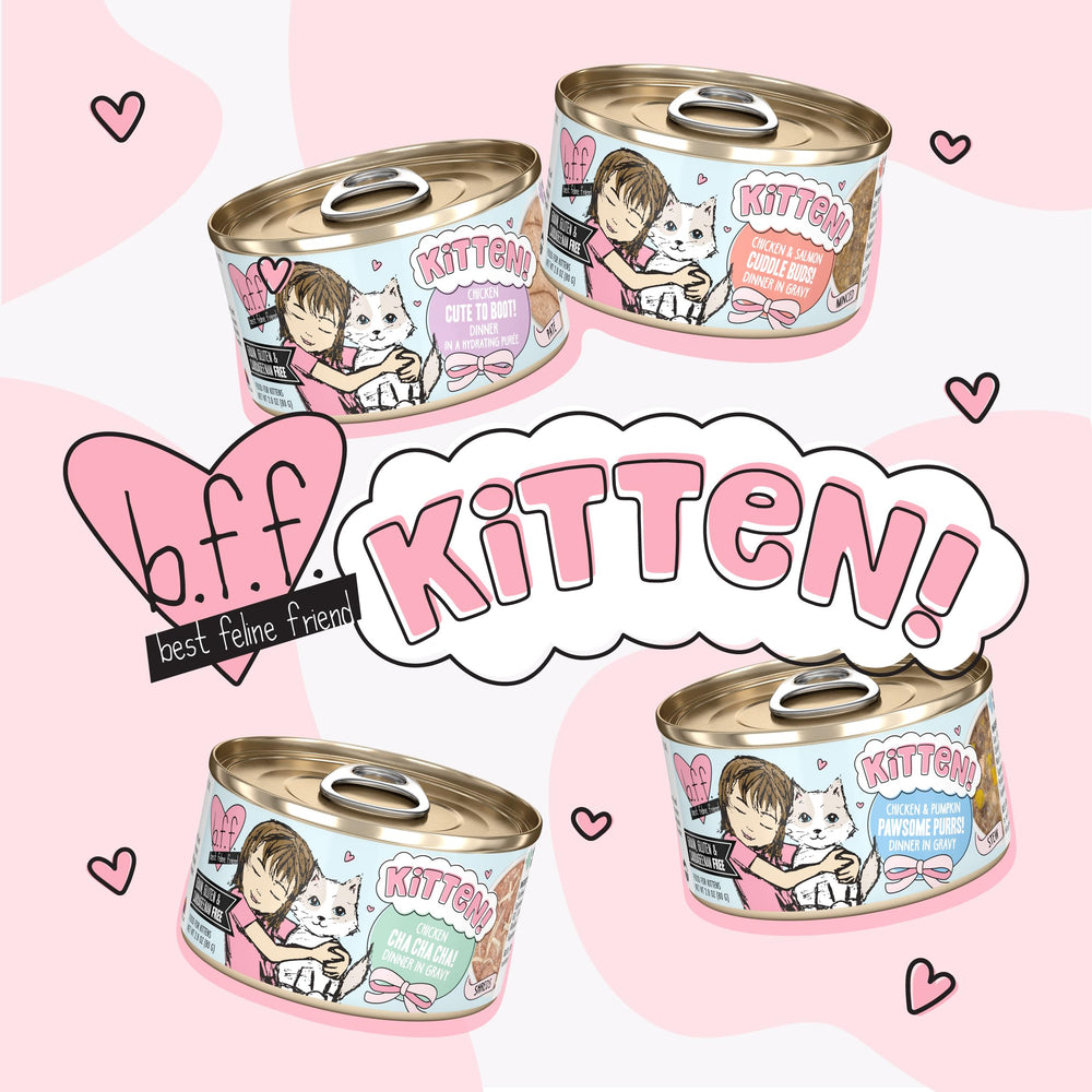 Weruva B.F.F. Kitten food nutrition label shown on the package.