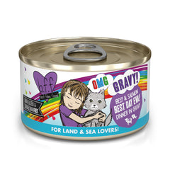 Weruva B.F.F. OMG cat food can shown from the front.