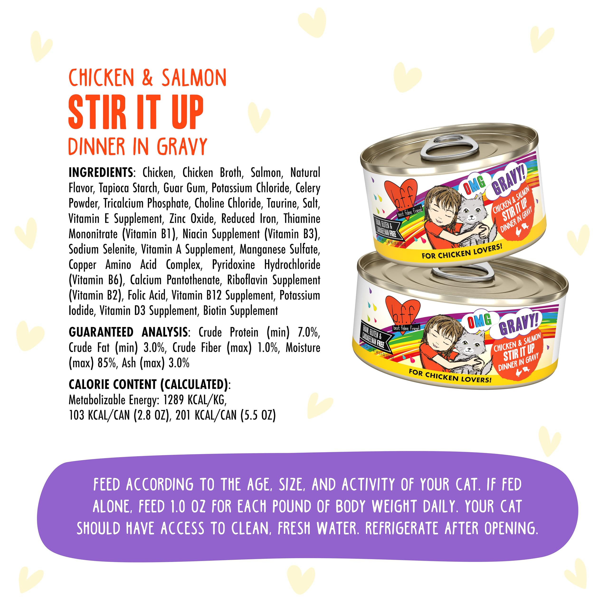 Weruva B.F.F. OMG cat food chicken pieces shown in detail.