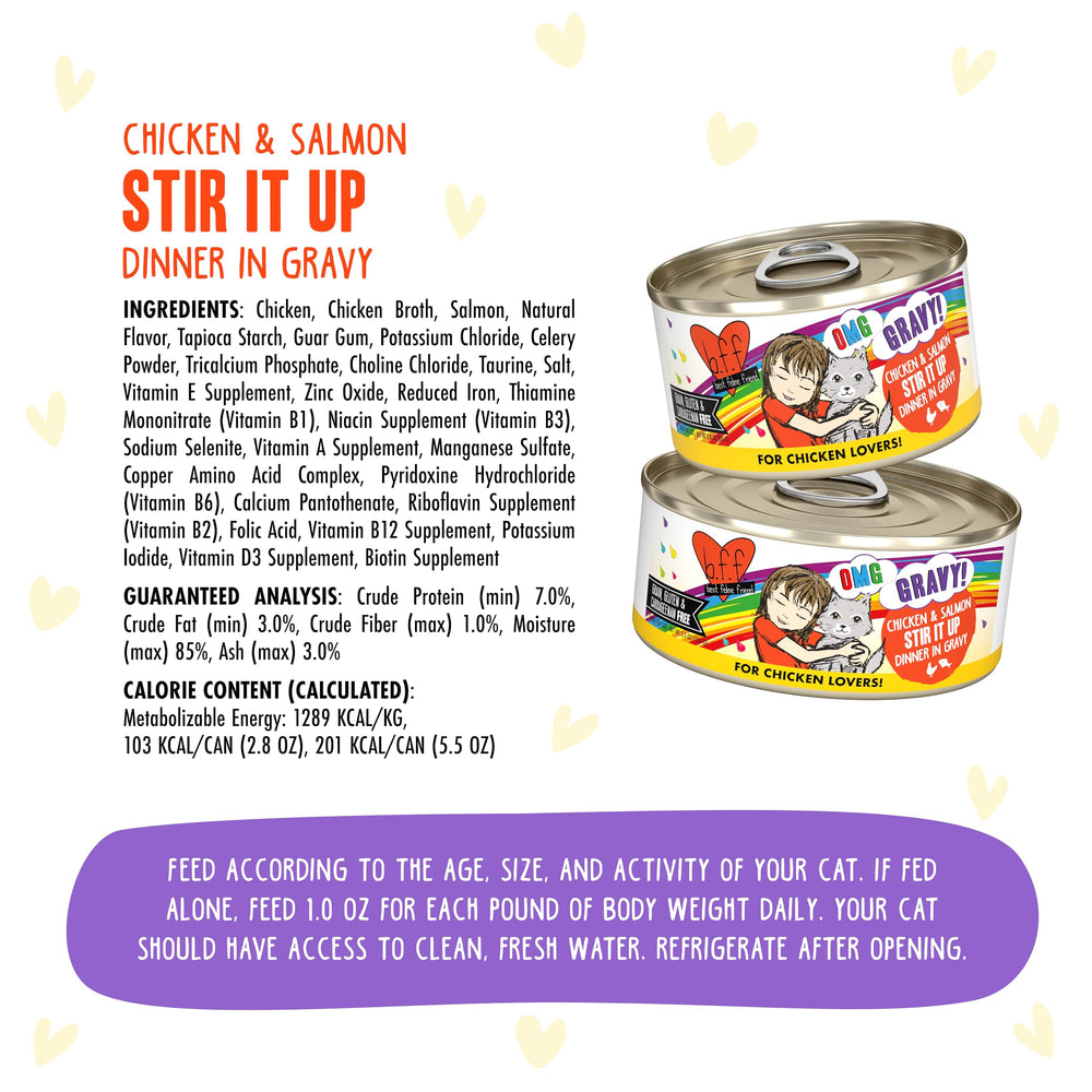 Weruva B.F.F. OMG cat food chicken pieces shown in detail.