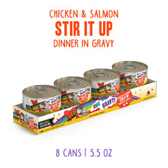Weruva B.F.F. OMG cat food pack presented as an eight-can variety of one recipe.