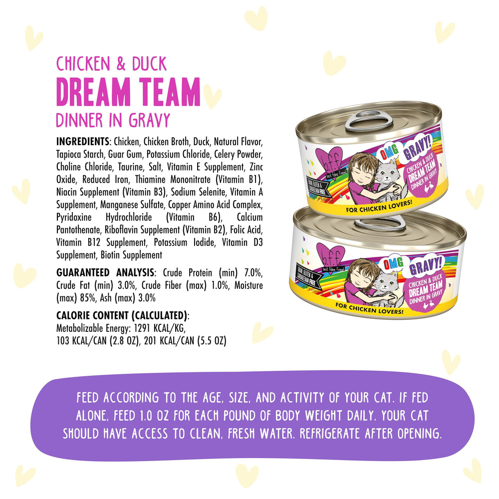 Weruva B.F.F. OMG cat food texture with tender chicken pieces.