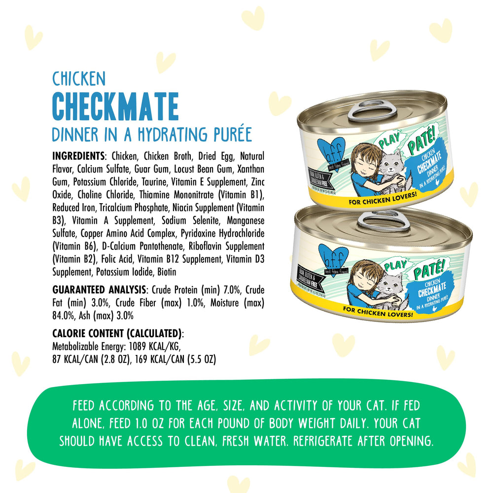 Weruva B.F.F. Play Chicken Checkmate wet cat food ingredient label.