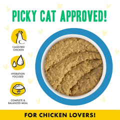 Weruva B.F.F. Play Chicken Checkmate wet cat food with creamy pâté texture visible.
