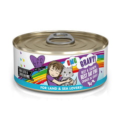 Weruva B.F.F. OMG cat food can shown from the front.