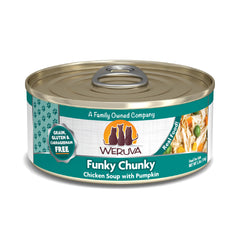 Weruva Funky Chunky cat food can shown from the front.