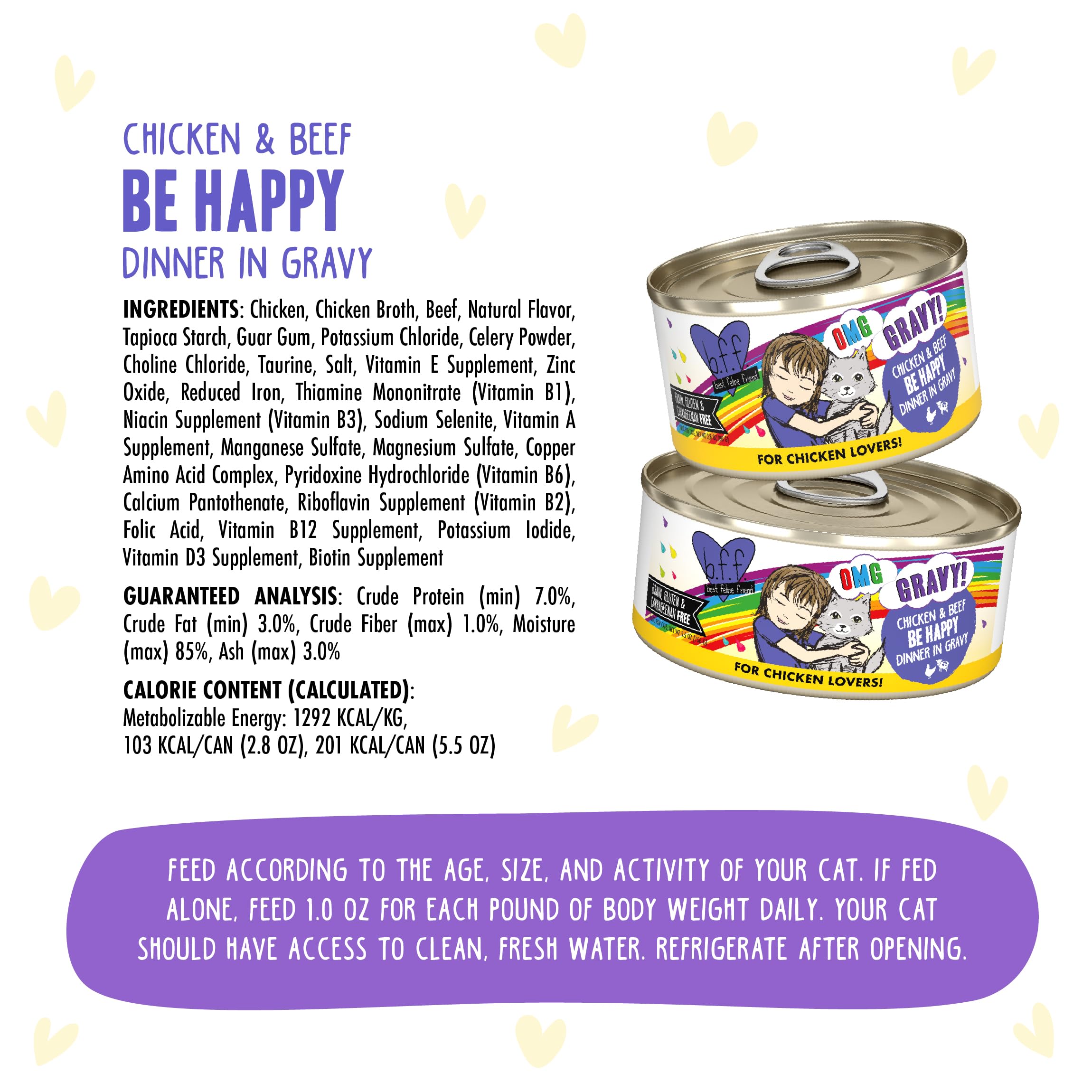 Weruva B.F.F. OMG cat food featuring the Chicken and Beef Be Happy recipe.