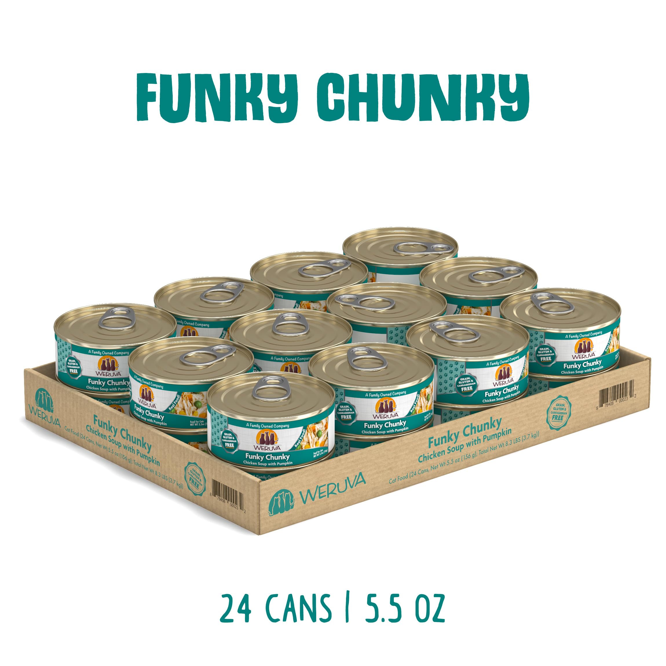 Weruva Funky Chunky cat food with chunky white-meat chicken.