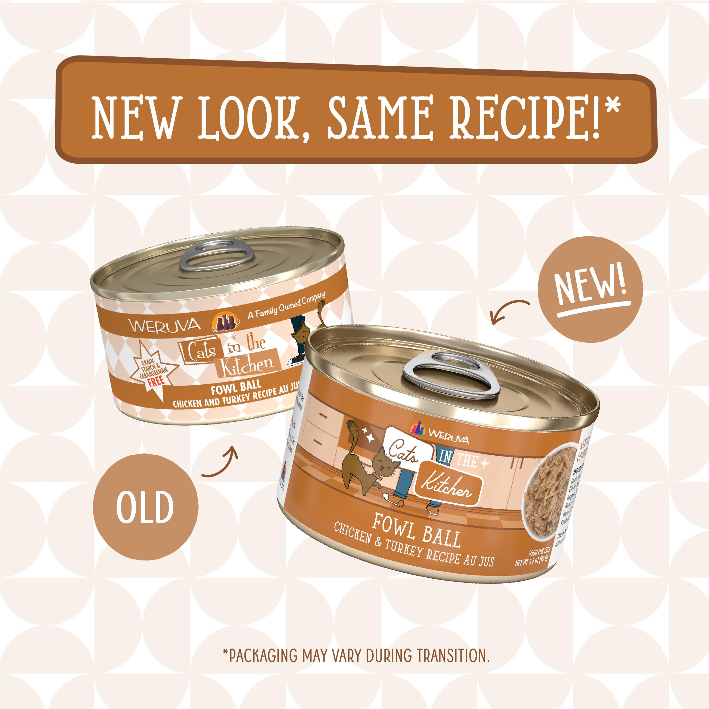 Weruva Fowl Ball cat food shown as a pack of 24 cans.