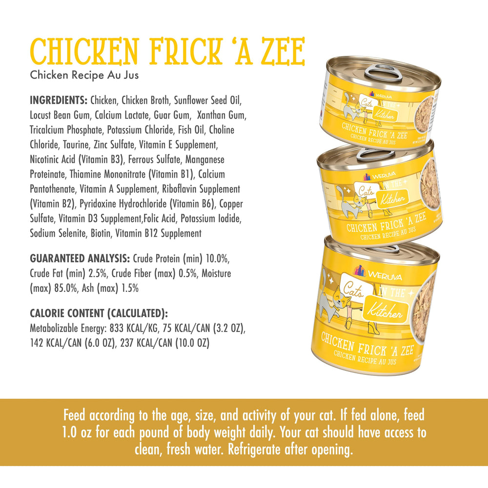 Weruva Chicken Frick 'A Zee cat food ingredient label detail.