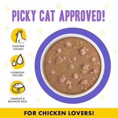 Weruva B.F.F. OMG cat food with gravy as the visual focus.