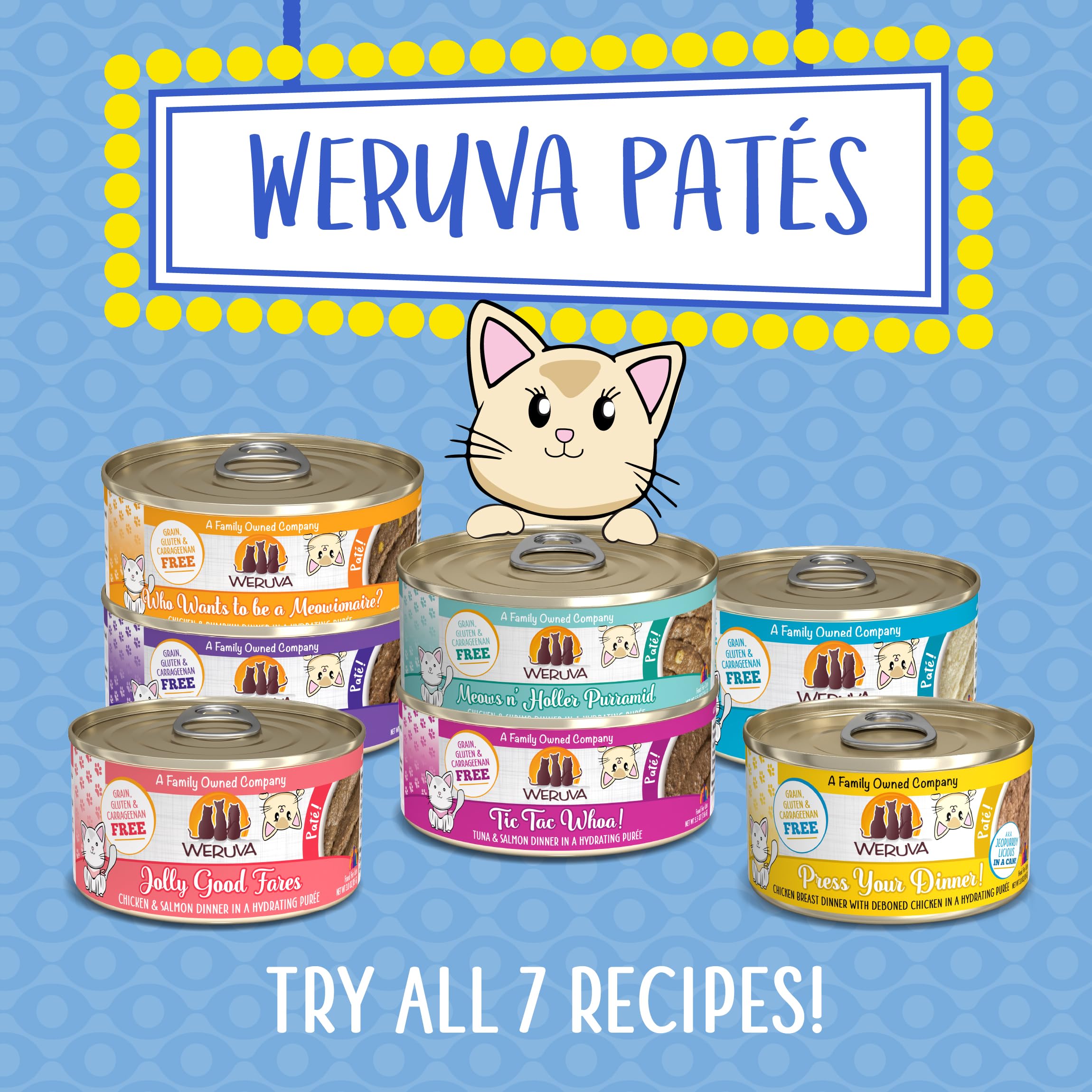 Weruva chicken pâté wet cat food packaging showing the nutrition panel.