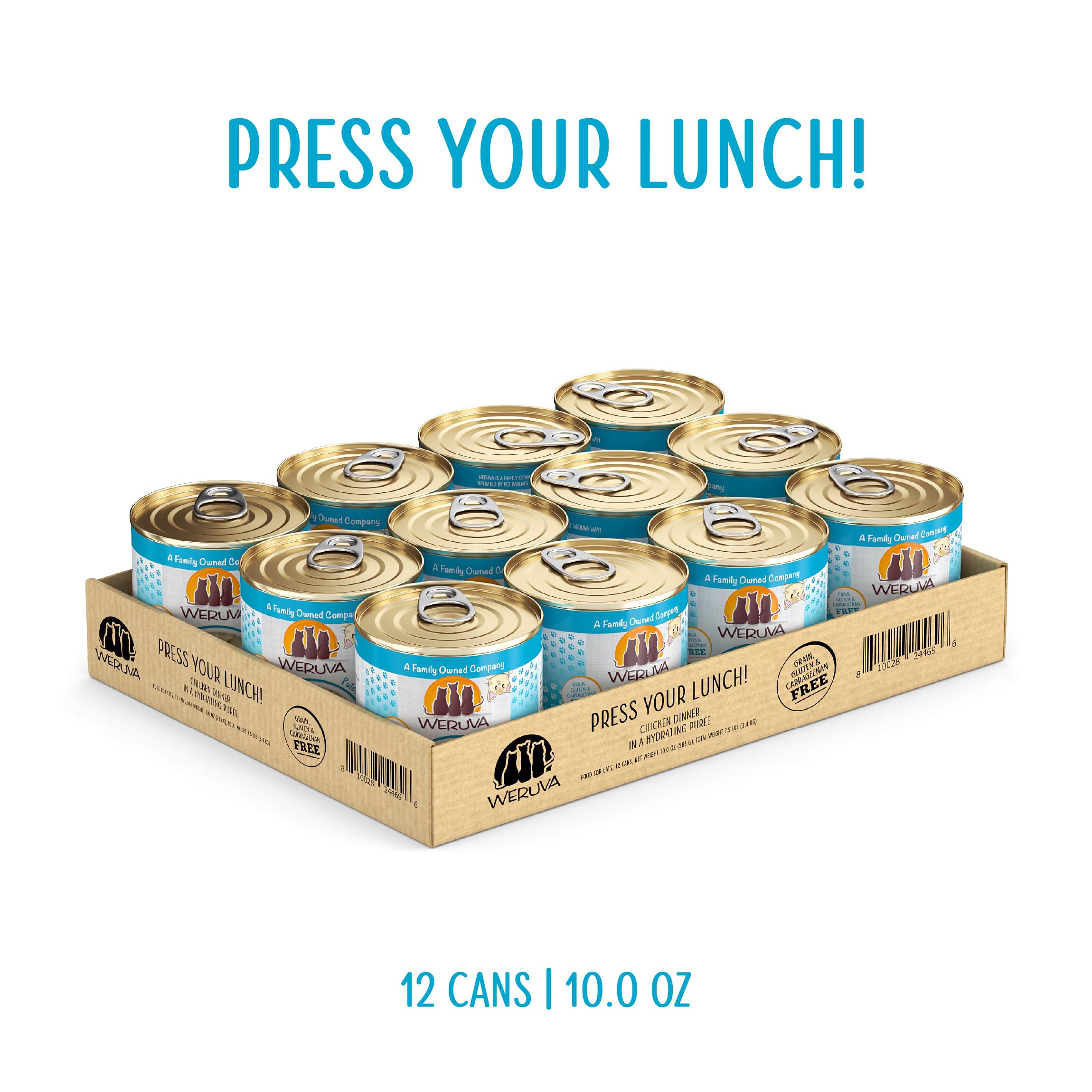 Weruva chicken pâté wet cat food shown as a twelve-can pack.