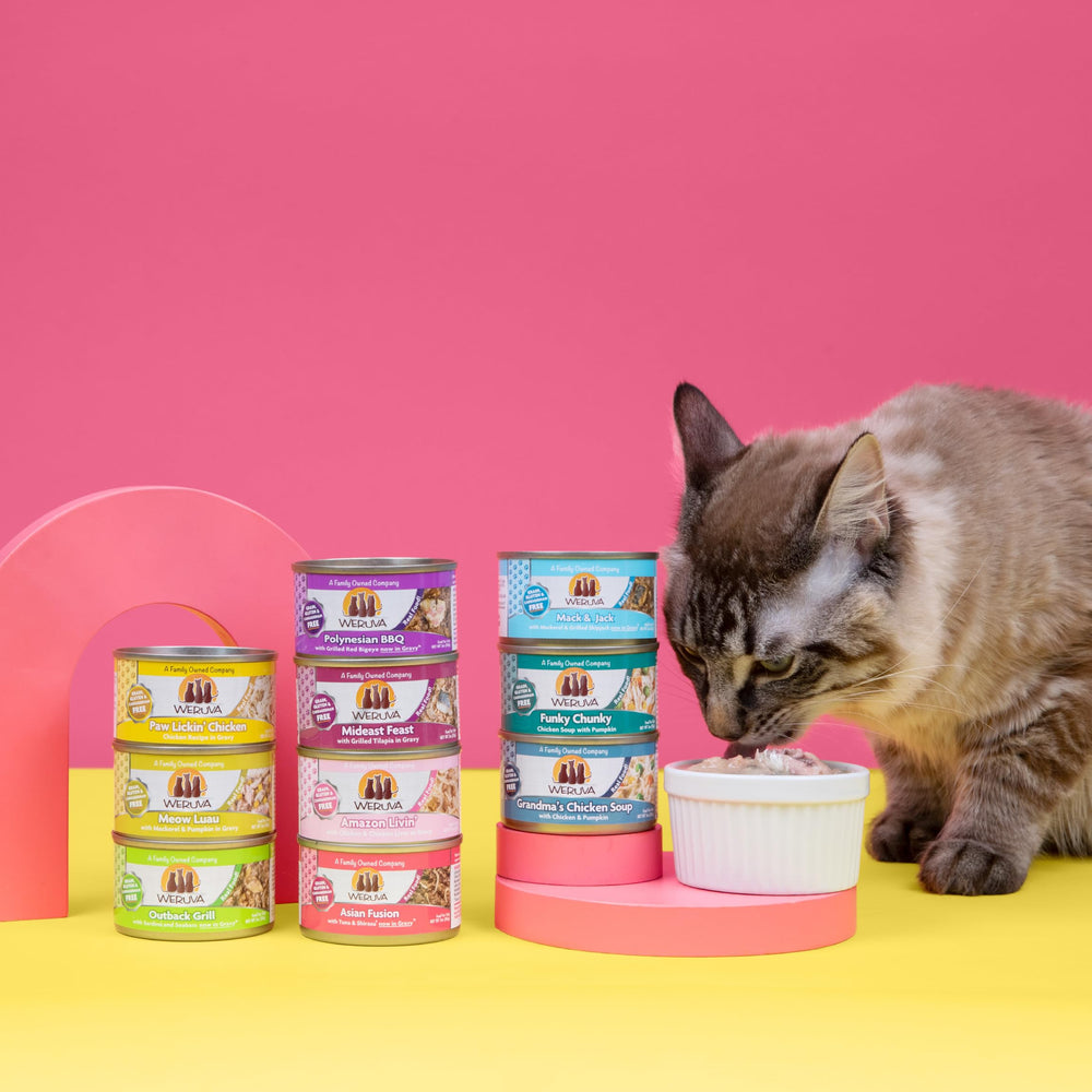 Weruva Classic Amazon Livin' cat food can shown from the side.
