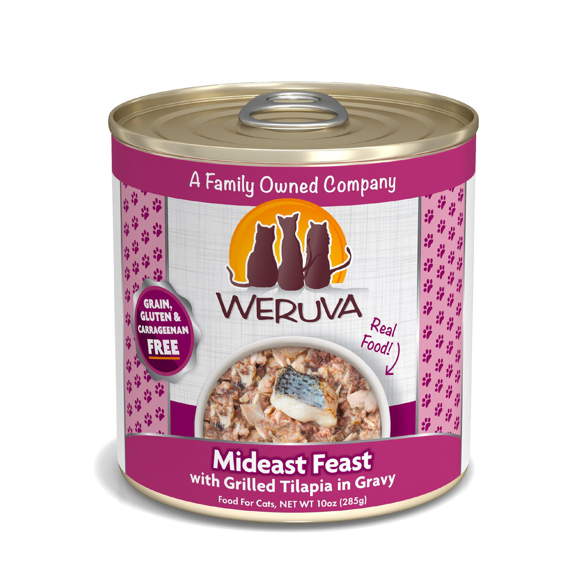 Weruva Classic Cat Food Mideast Feast can shown from the front.