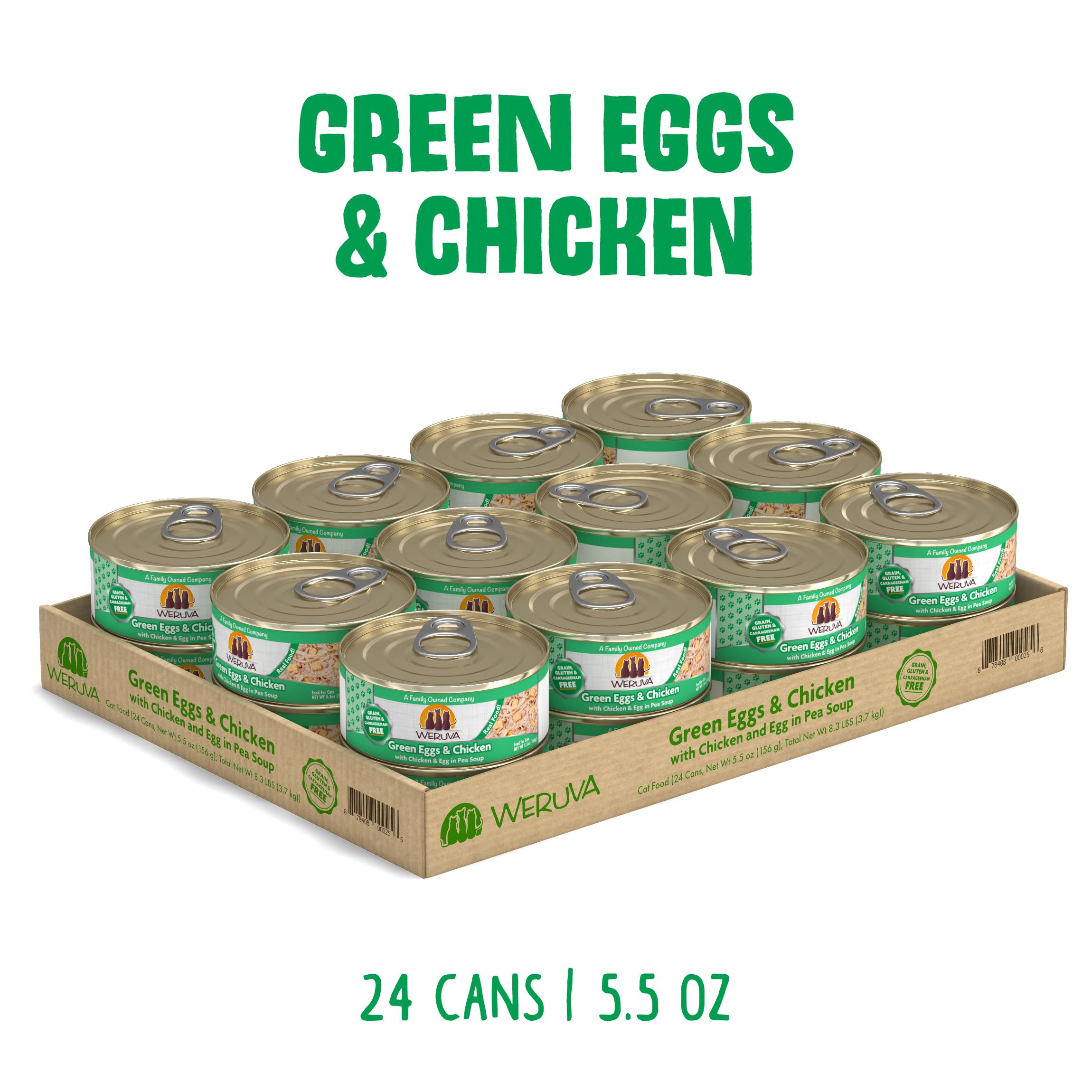 Weruva Classic cat food can shown from the side with its label.