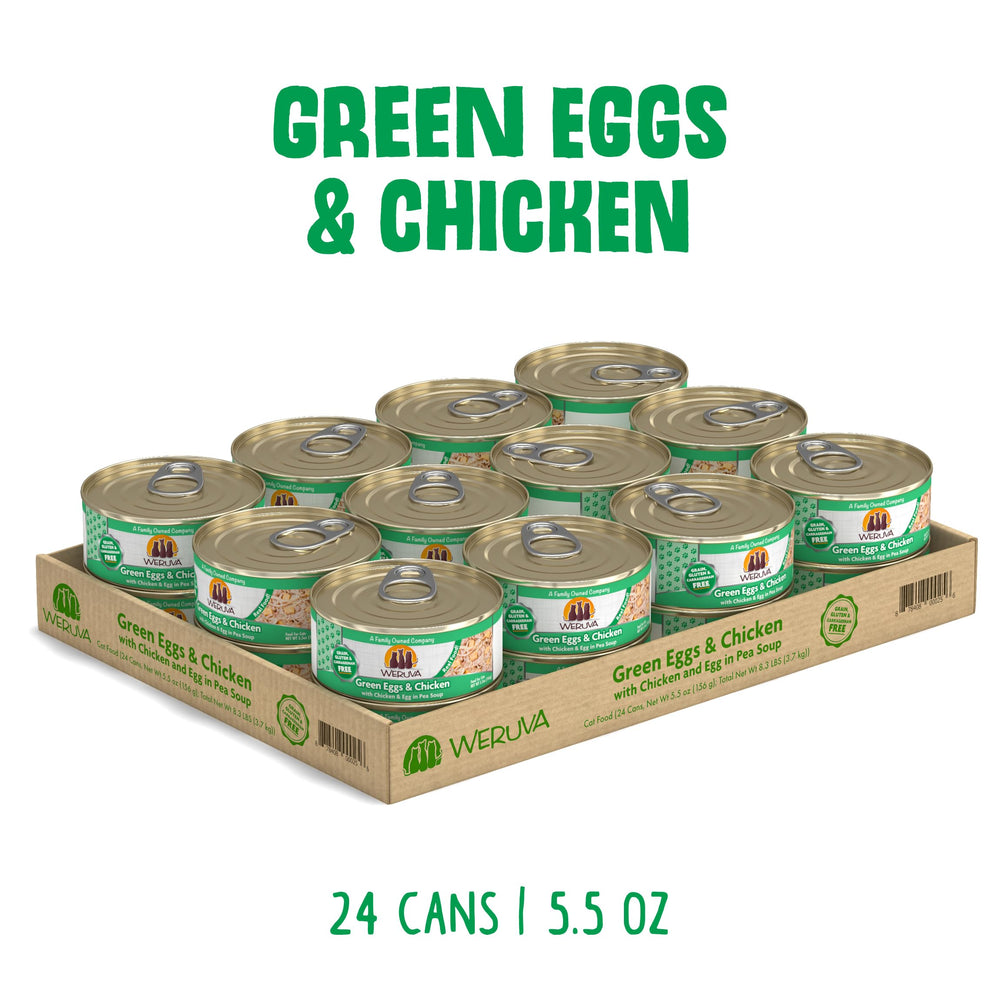Weruva Classic cat food can shown from the side with its label.
