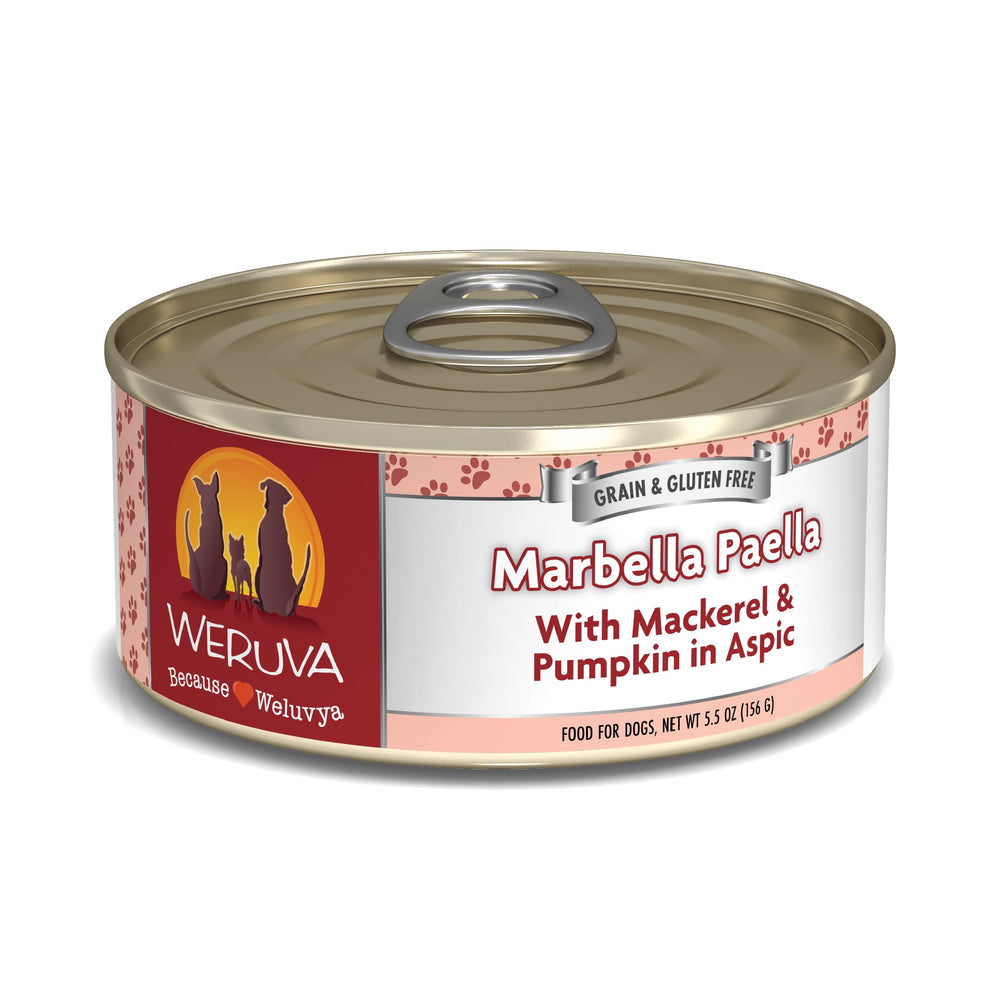 Weruva dog food can shown from the front.