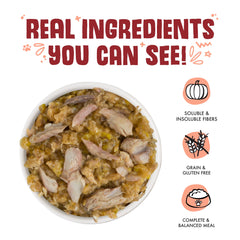 Weruva dog food featuring mackerel and pumpkin in aspic.